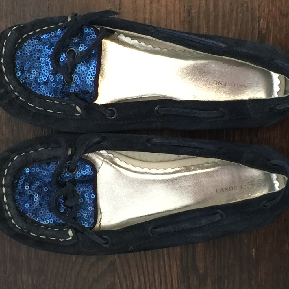 Girls Blue Sequin toe loafers